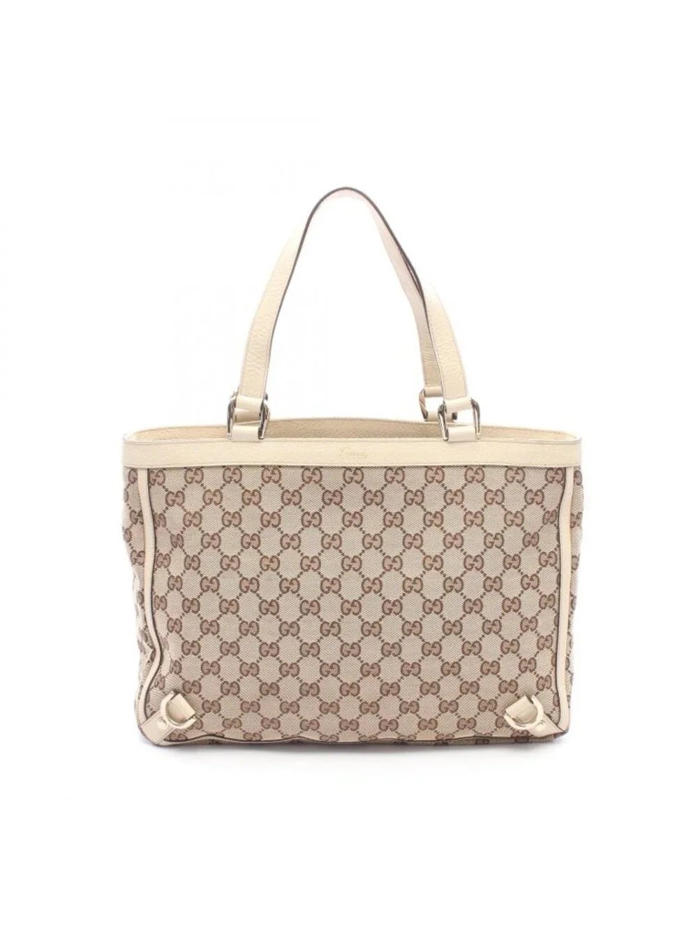 Gucci Tote Abbey Beige White Canvas Leather